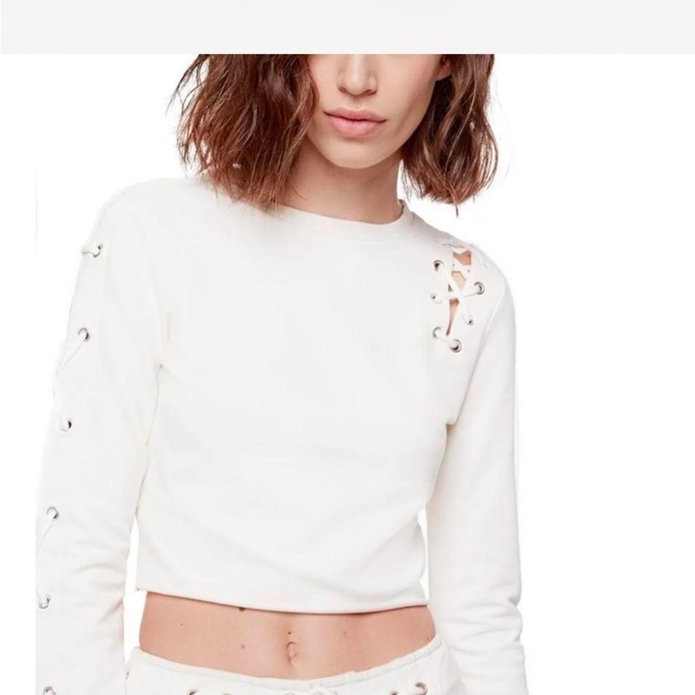 Cream Lace-Up Detail Women's Top
